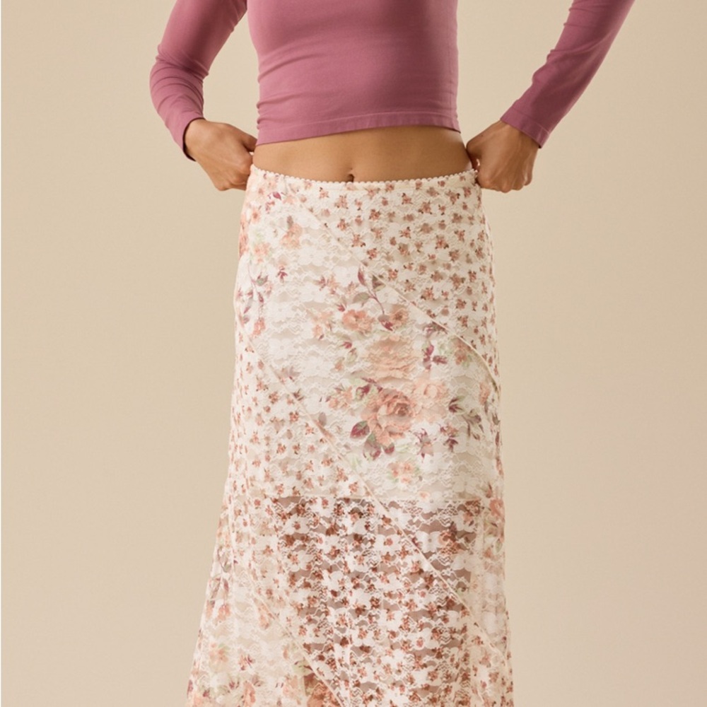 Azalea Printed Lace Midi Skirt XXS NWT